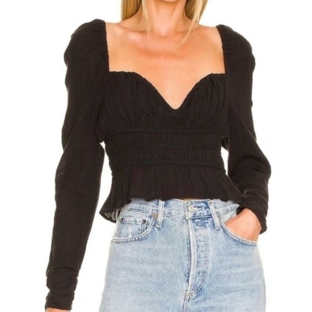 Free People Chloe sweetheart neckline puff sleeve top size medium